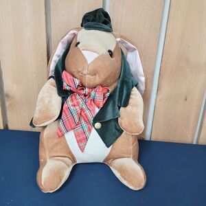 Vintage Velveteen Christmas Boy Bunny Rabbit Plush Bow Tie 14” Toys R Us 1985